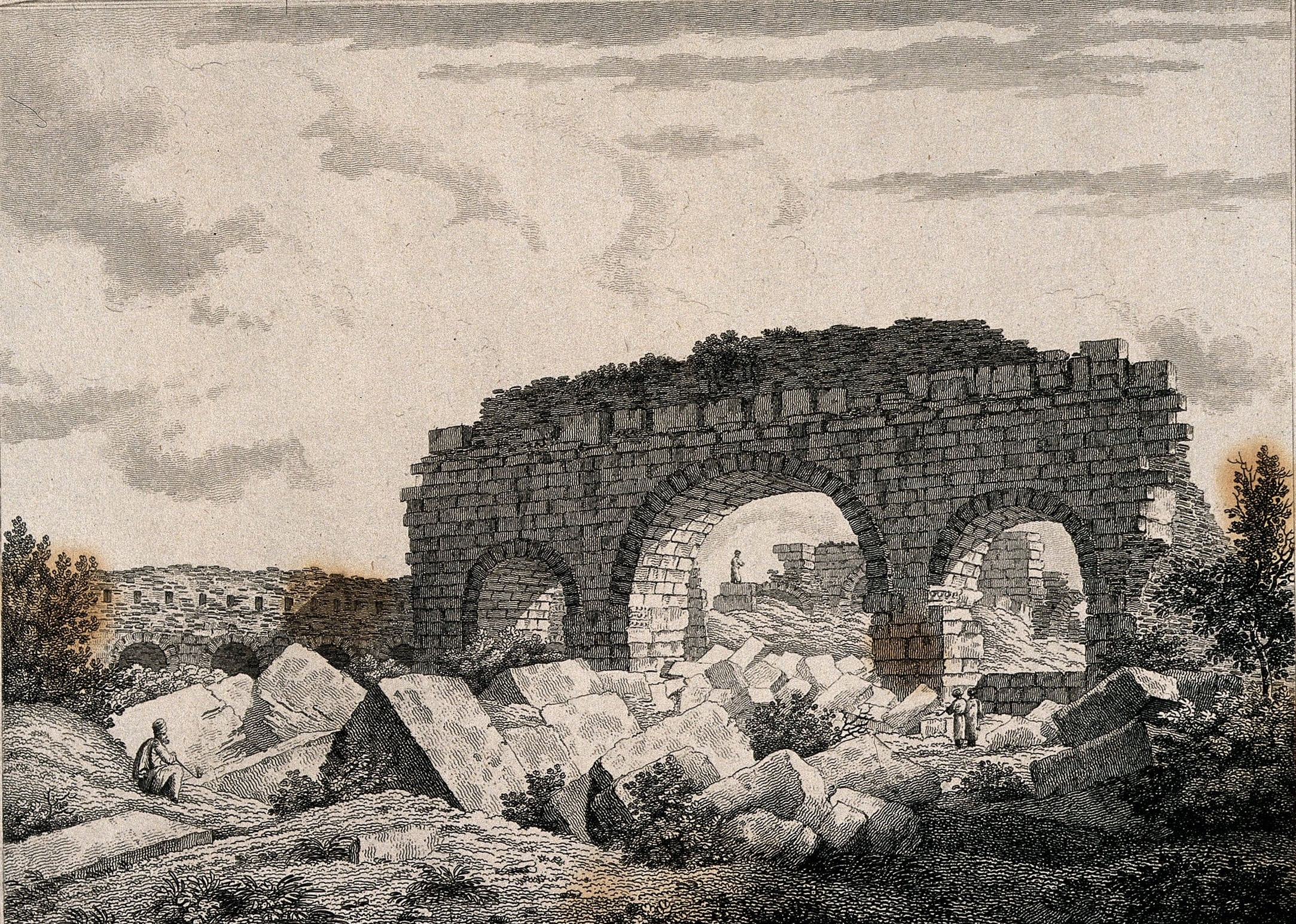 Splendid remains of public baths at Alexandria | Letita Byrne (1812) Etching