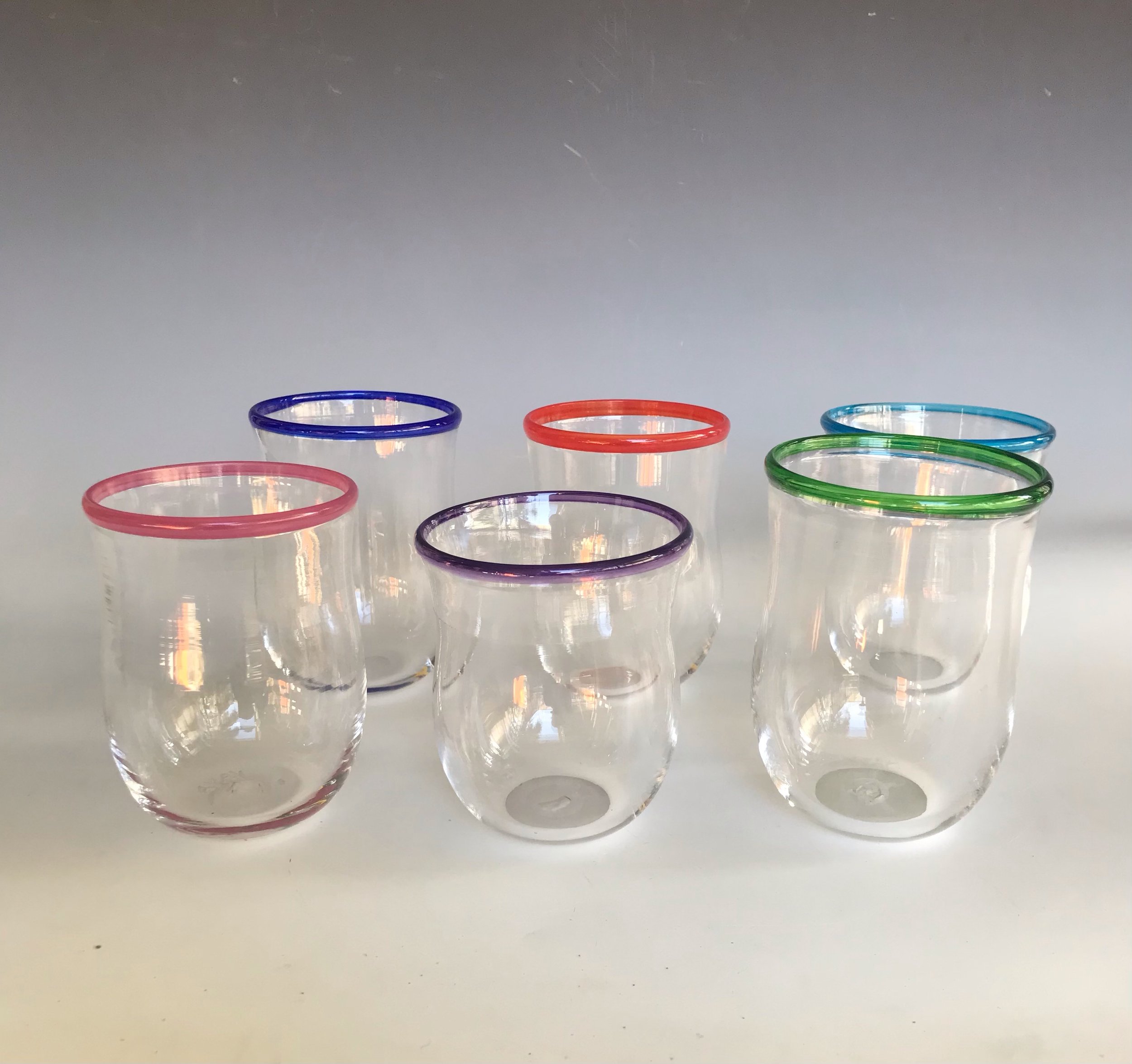 Flared Stemless Wine Glass w/Colored Lip