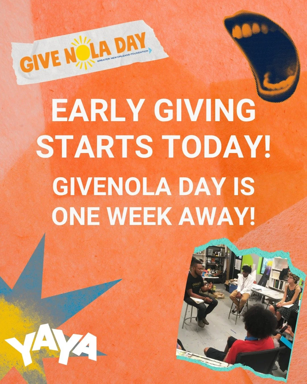 🎨 Early Giving starts TODAY!

Support YAYA and help empower young artists across New Orleans through creative education, entrepreneurship, and real-world skills.

Your gift today helps young people discover their voice, build confidence, and shape t