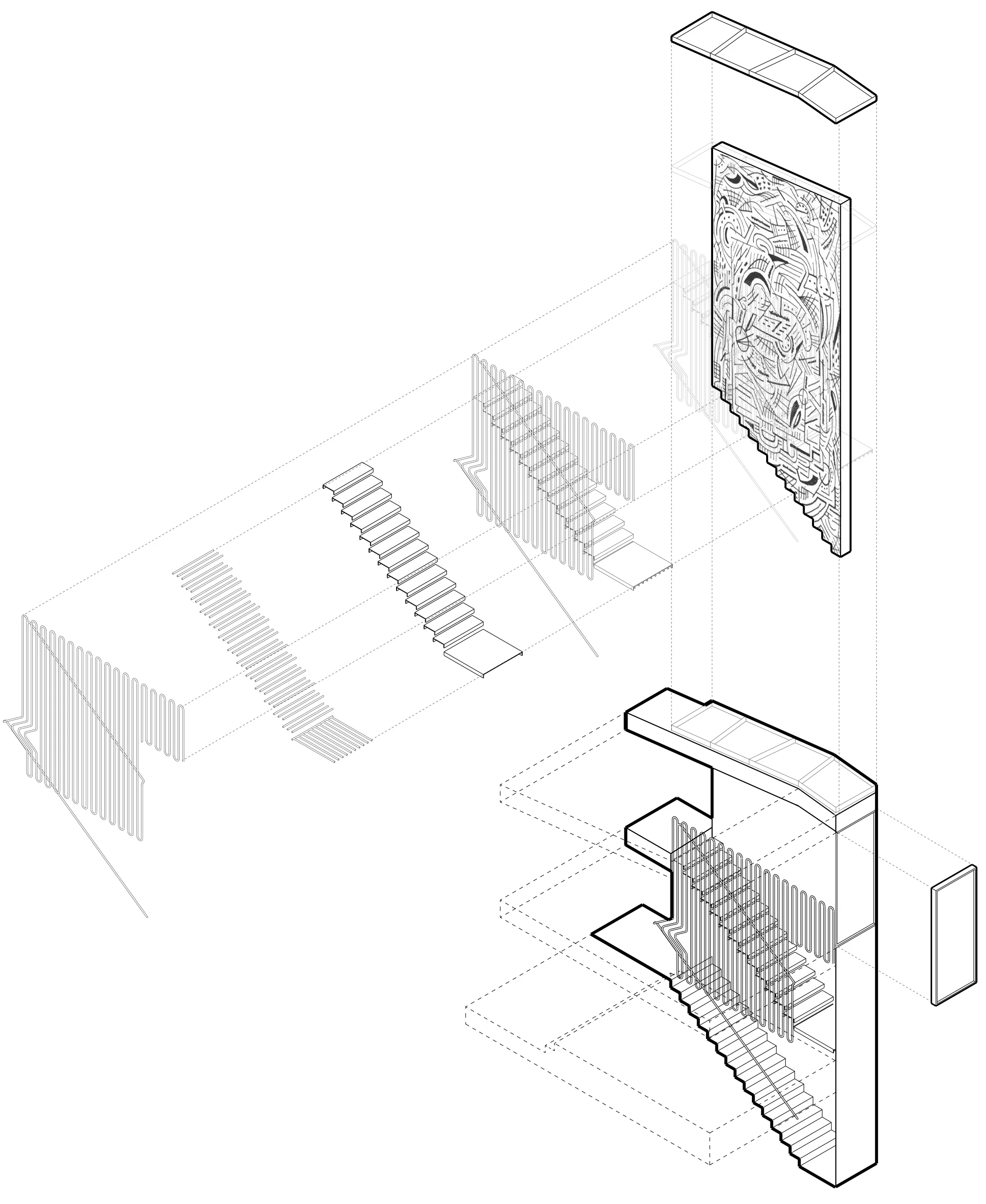 axonometric of interior stair