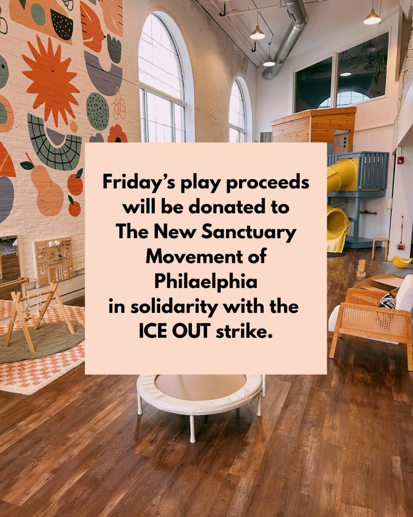 As a small business and community space, we will remain open tomorrow for all the families that rely and depend on us to be a refuge during the best and worst of times. All proceeds made will be donated to @nsmphilly, a Philly based non-profit - buil