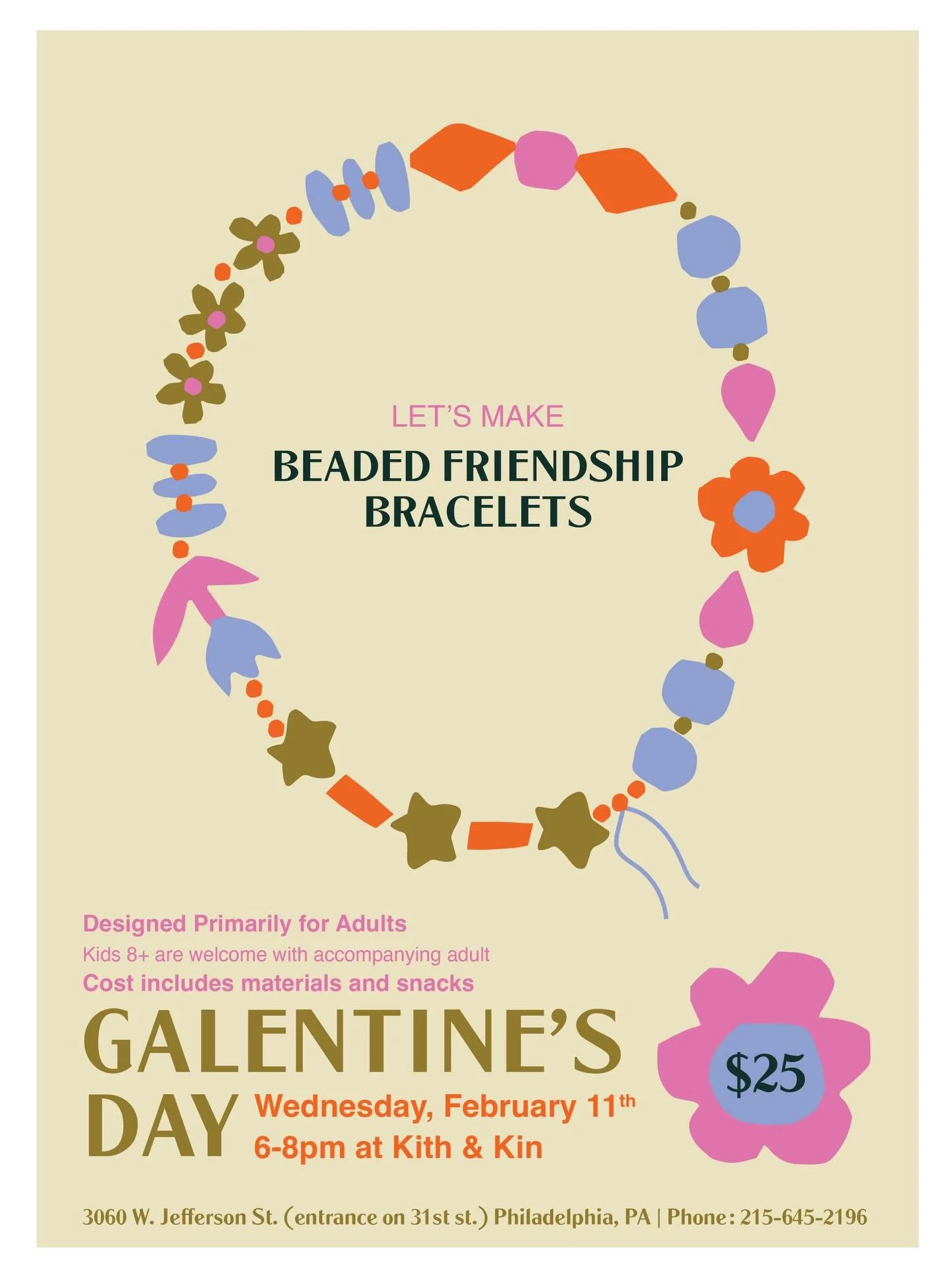 🗣️A couple spots left!!!

Bring your friends to a cozy, creative Galentine&rsquo;s Day celebration with @haleyharmondraws Spend the evening making cute beaded friendship bracelets while snacking, sipping and chatting. Come celebrate with your bestie