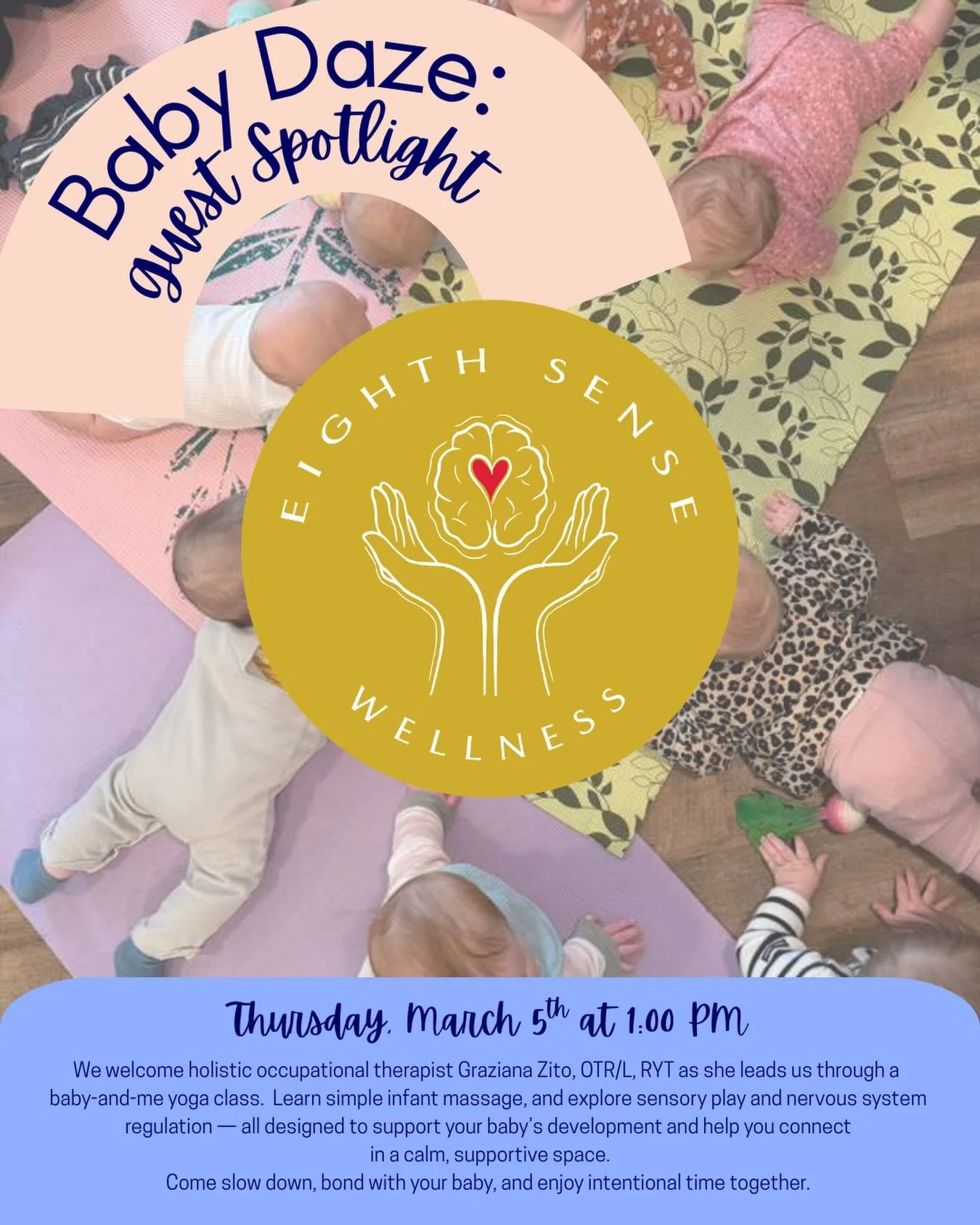 We&rsquo;re excited to have @eighthsensewellness join us during Baby Daze tomorrow at 1:00! Free for all, best for pre-walking babies :)