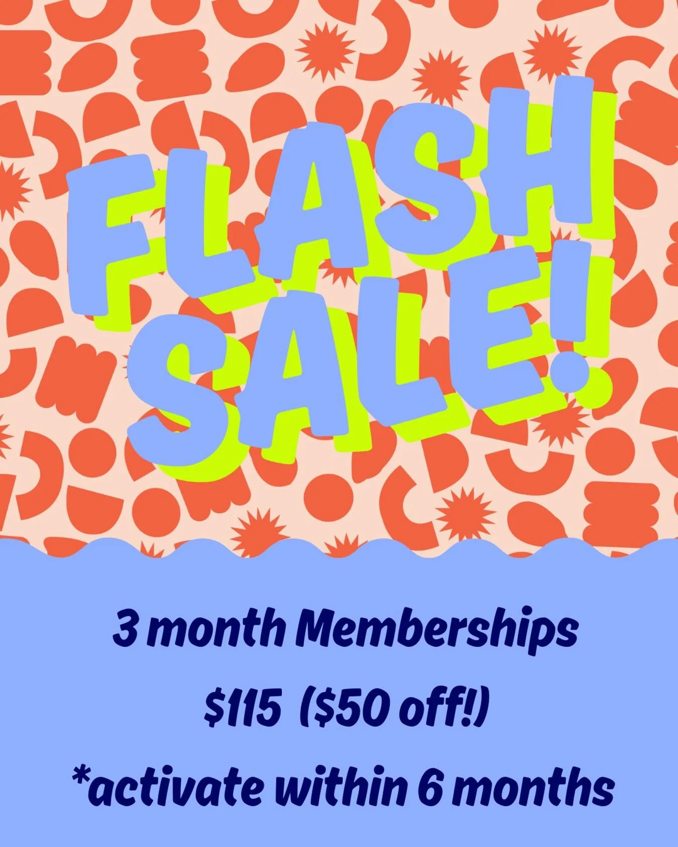 Flash sale alert! 

(pssst, this would make a great Mother&rsquo;s Day gift!)

Normally $165, save $50 and grab a three month membership now through May 11th! Must be activated within 6 months, this one is perfect for this summer or save until it sta