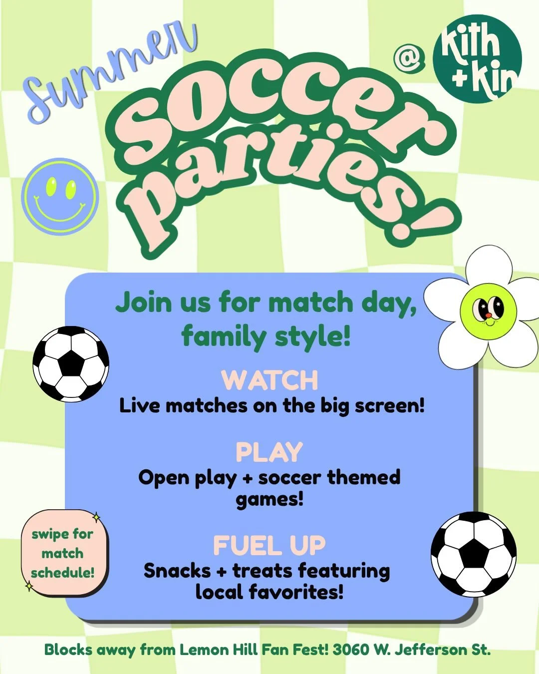 The matches are coming to Philly&mdash;and we&rsquo;re ready. ⚽️ We&rsquo;re transforming our space into a soccer-themed play hub for Philly&rsquo;s littlest fans! There will be open play and soccer games for the kids (best for ages 5 and under), and