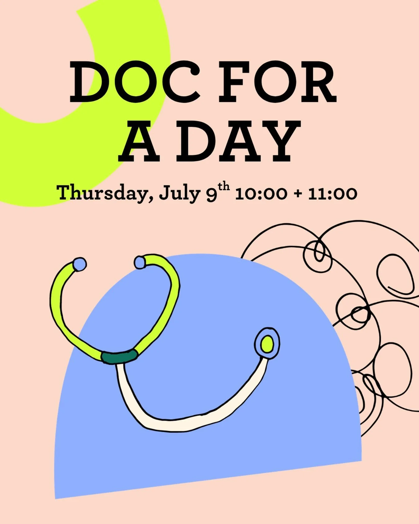 TOMORROW!

Bring your special stuffed animal or love item to be a Doctor for a Day!
&nbsp;
Doc for a Day is a FREE play opportunity with the Child Life interns of CHOP that:
Allows children to explore medical equipment in a non-threatening manner
cla