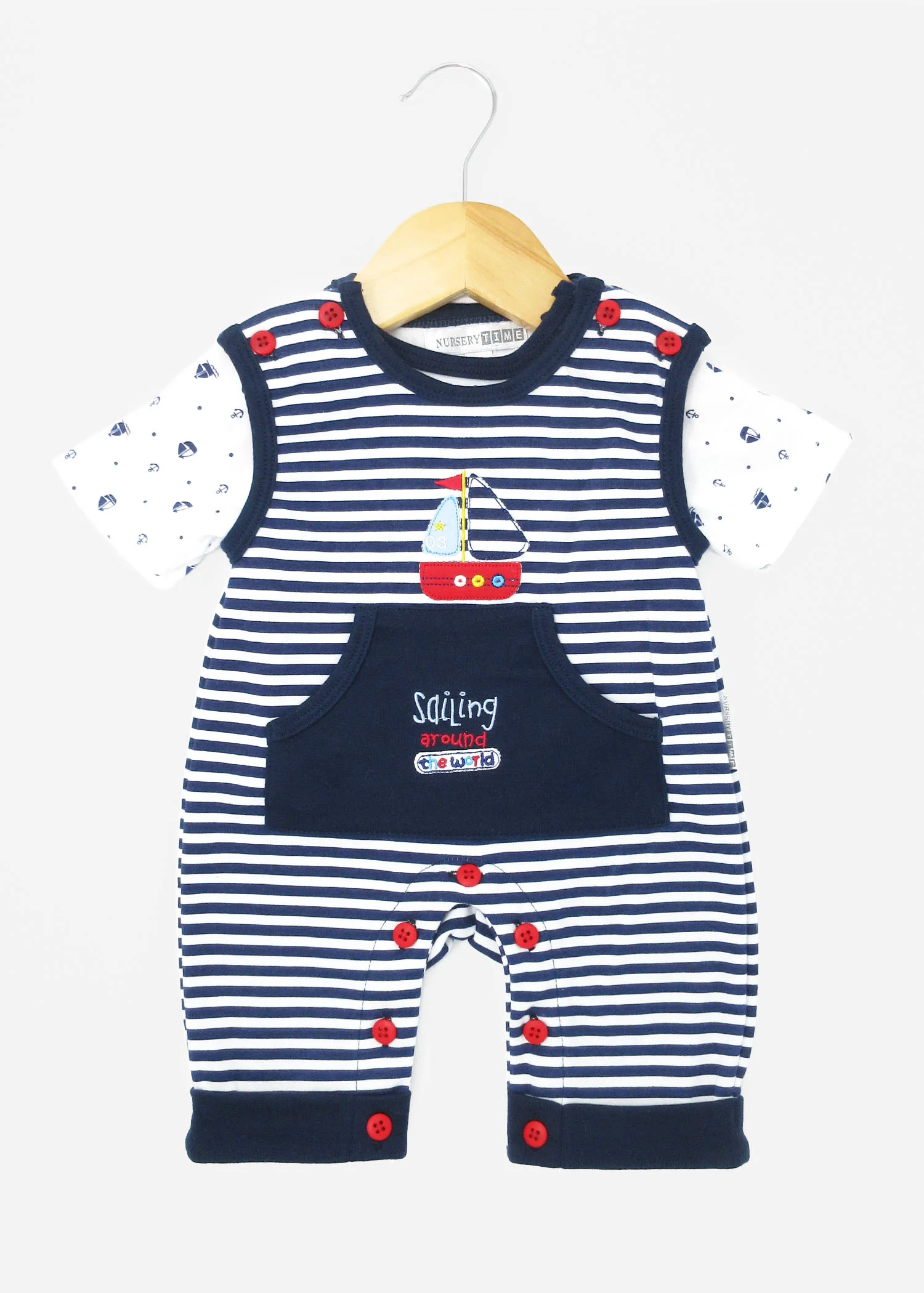 Baby Boy Striped Sail Away Overall Set