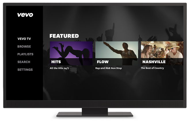 After launching the app, the user lands on Vevo TV