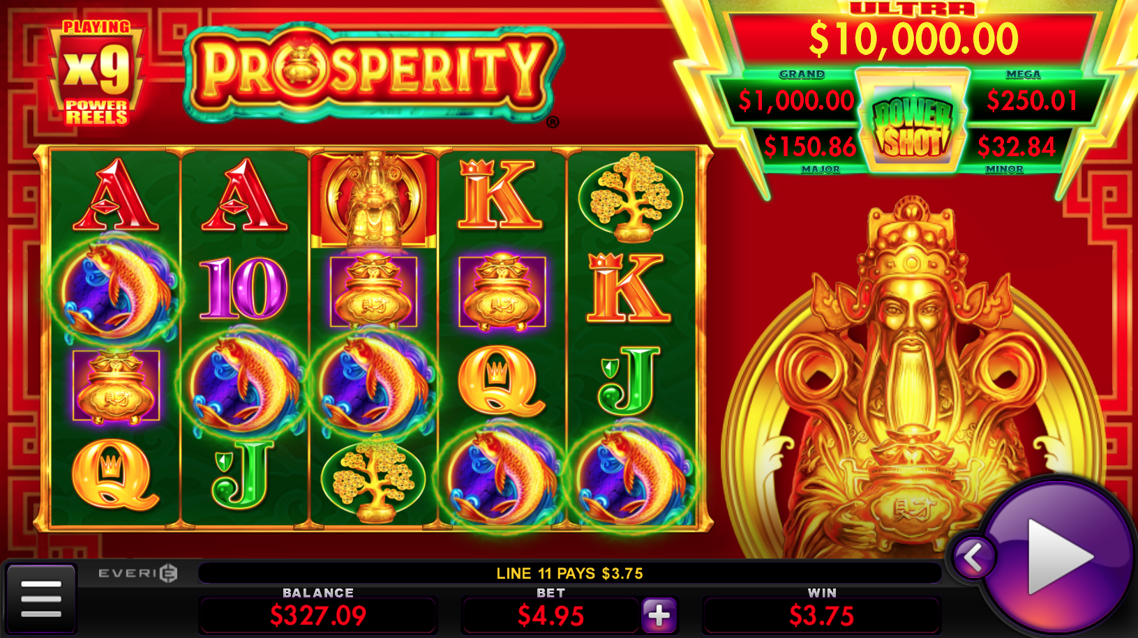 Power Shot Prosperity, base game, landscape orientation