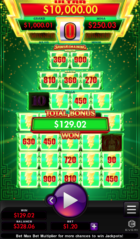 Power Shot Prosperity; total bonus won, portrait orientation