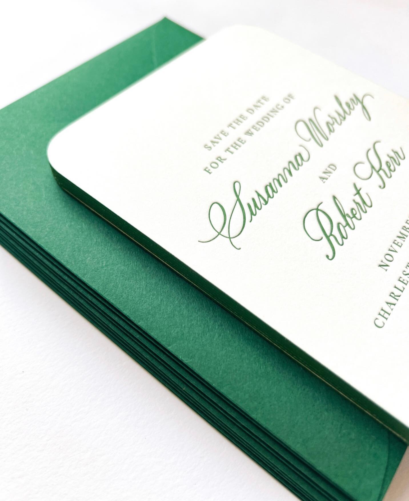 Love seeing my spot calligraphy come to life in luscious green letterpress by @bygeorgepress With a Save the Date this lovely, you know the invitation suite is going to be a showstopper. Stay tuned!
