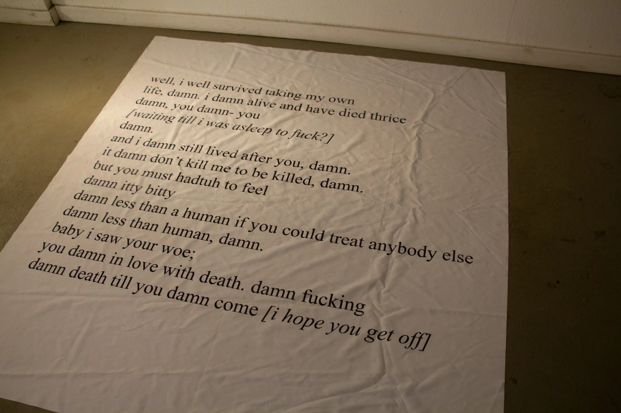 I wrote a poem that also functioned as a letter to the man who sexually assaulted me in 2015. The poem is confrontational and accusatory, but it will never be sent to him. I saved money to take the fabric to Richmond, Virginia because that is where …