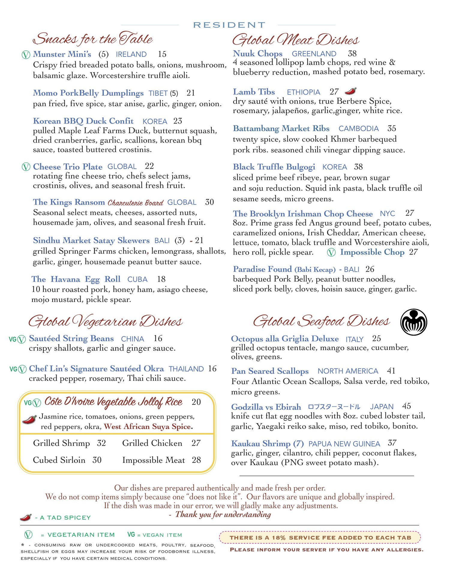 GLOBAL CUISINE — MENU