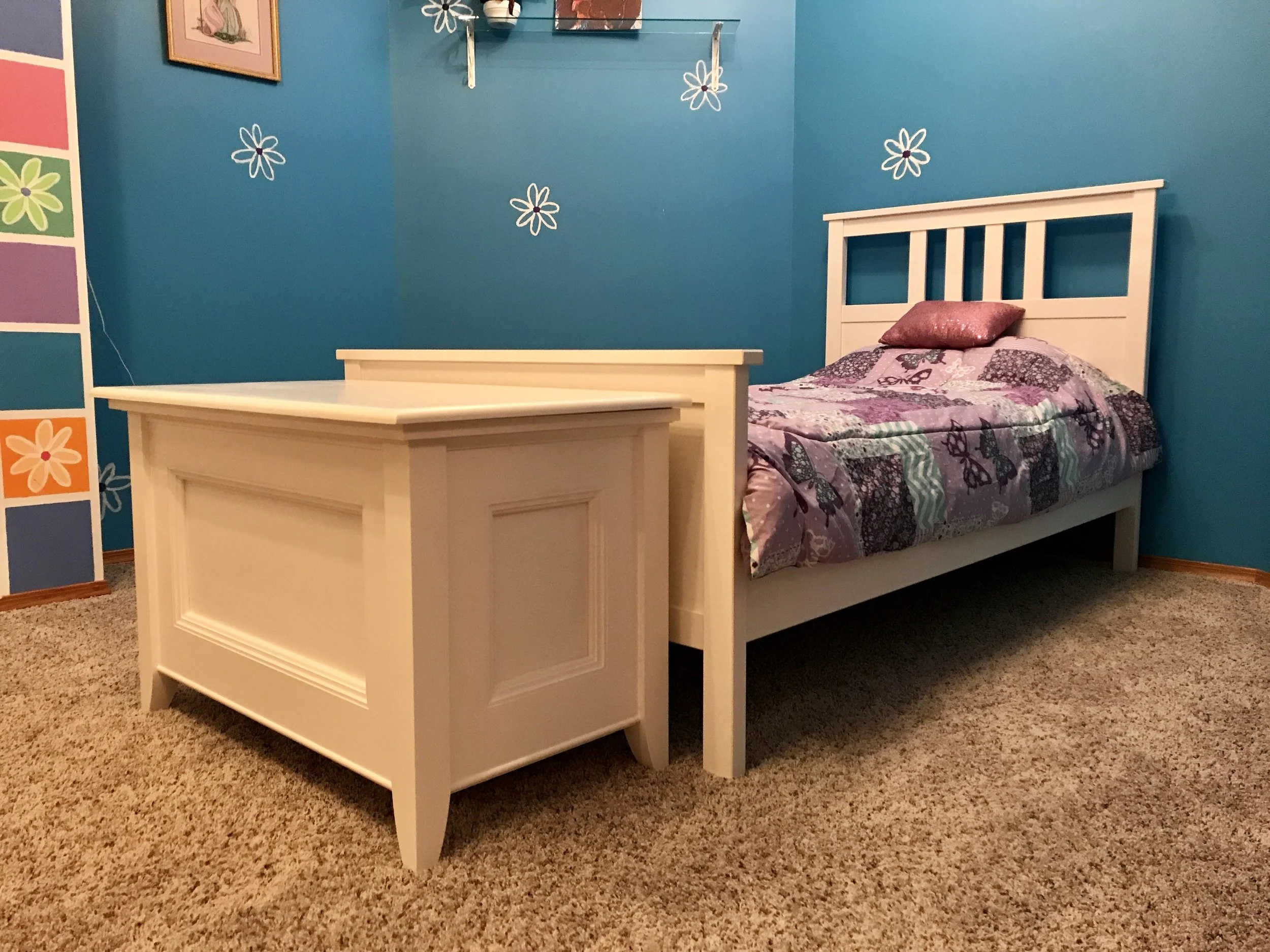 Blanket Chest Toy Box Corner View with Bed