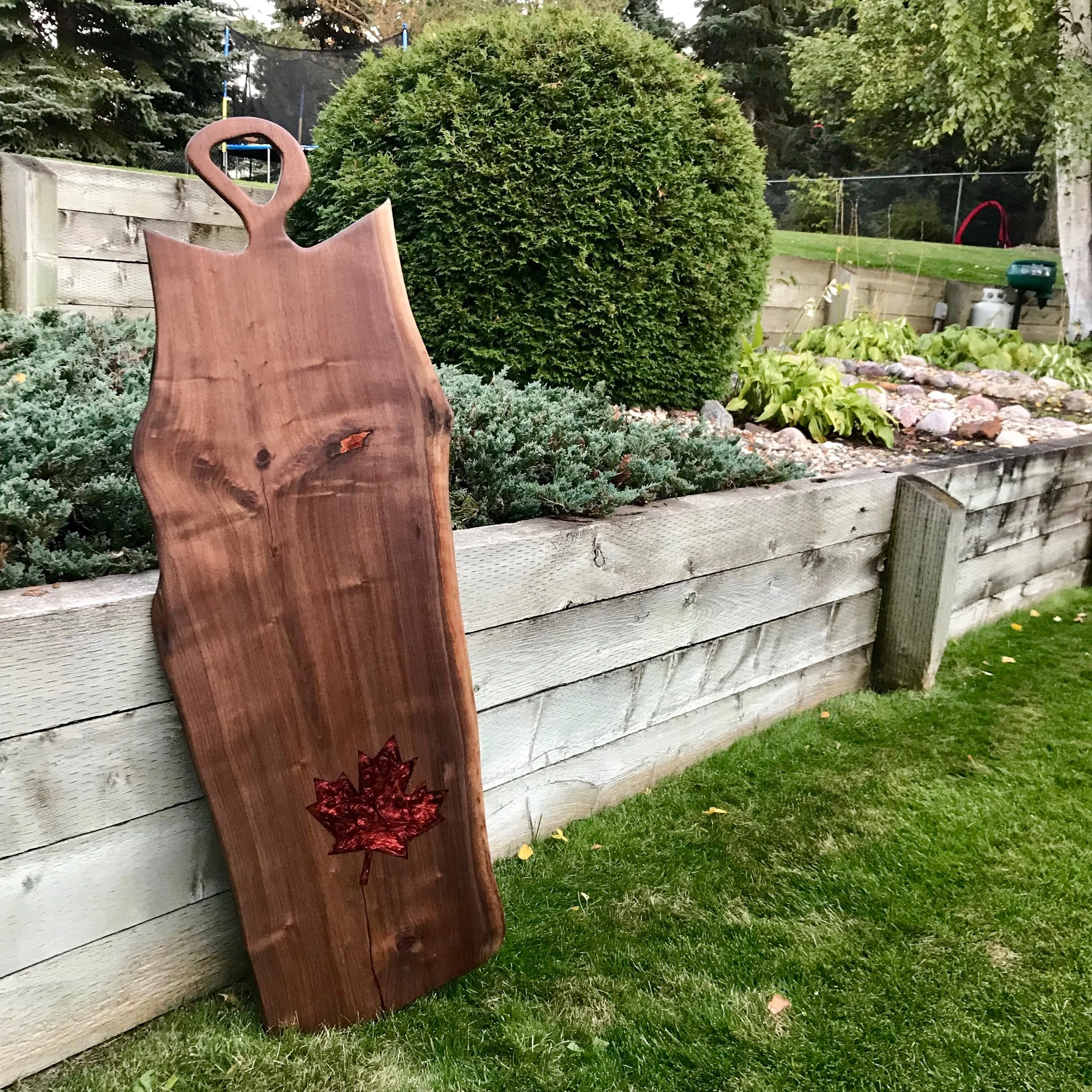 Walnut Charcuterie Board with Maple Leaf
