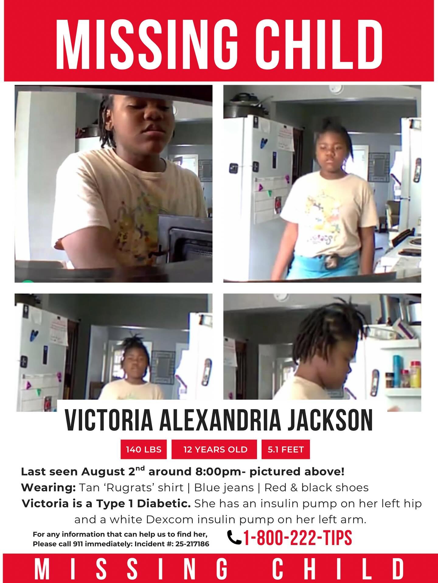 MISSING CHILD &ndash; PLEASE SHARE
The Minneapolis Police Department is asking for the public&rsquo;s help in locating Victoria Alexandria Jackson , a missing 12-year-old girl.
VICTORIA was last seen walking from Minnehaha Falls on August 2nd around 