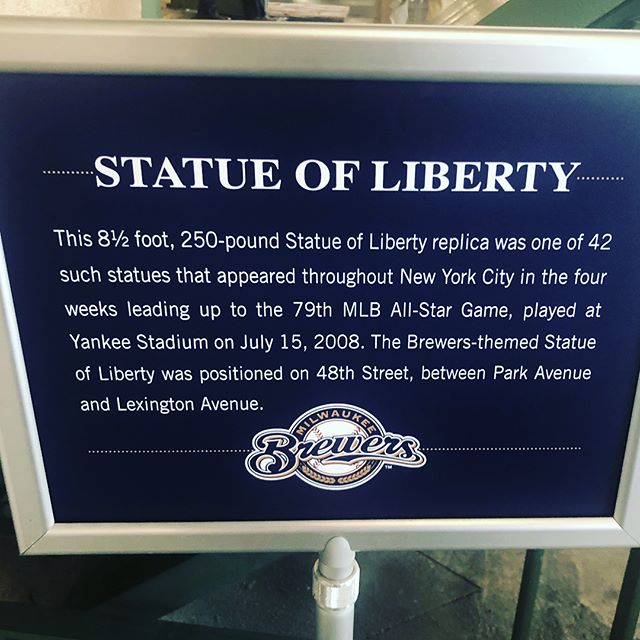 Found a @wiscoqueens #statueofliberty at the @brewers game! She moved back to Wisconsin from 48th street between #parkavenue and #lexington