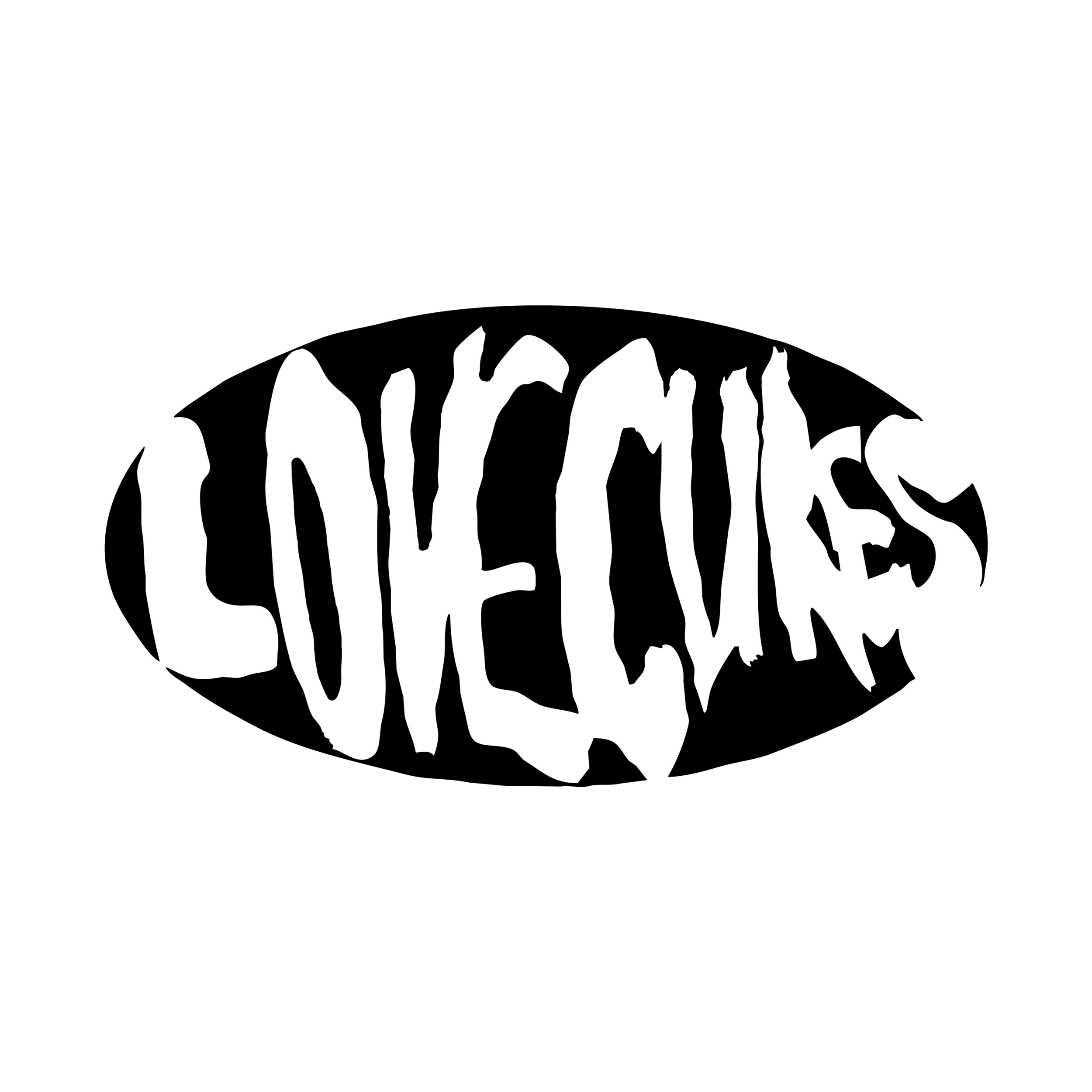 Black and white logo with the text 'LOVE CURES' in a stylized, jagged font inside an elongated oval shape.