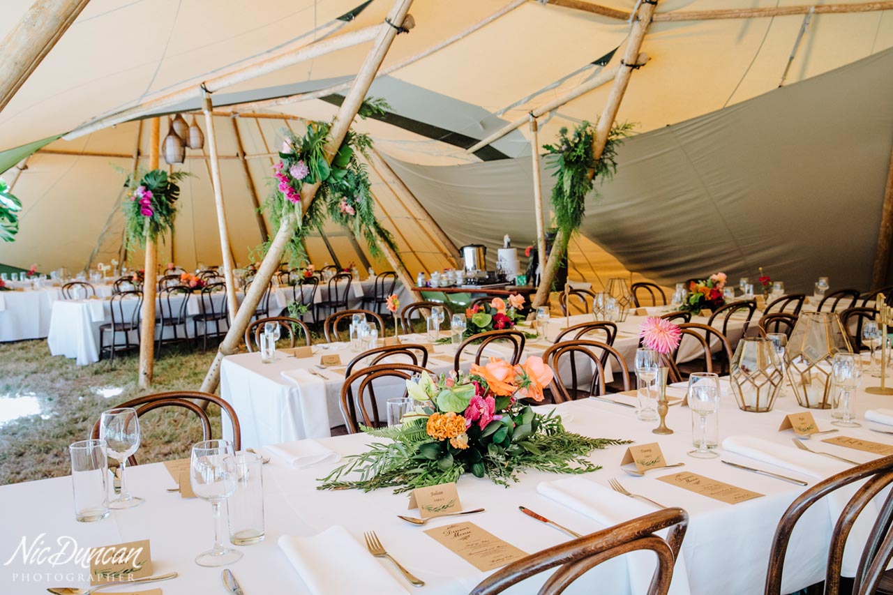 Reception set-up and table decorations by Eclectic Events