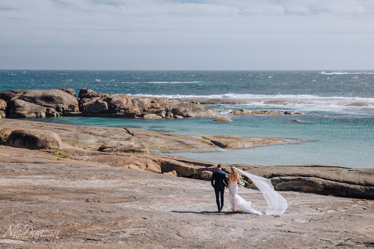Bride and groom at Greens Pool in Denmark
