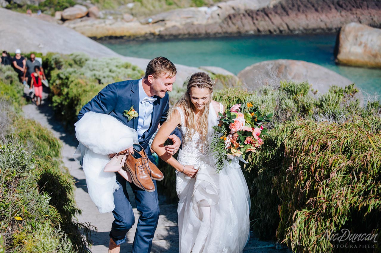 Bride and groom at Elephant Rocks in Denmark, WA