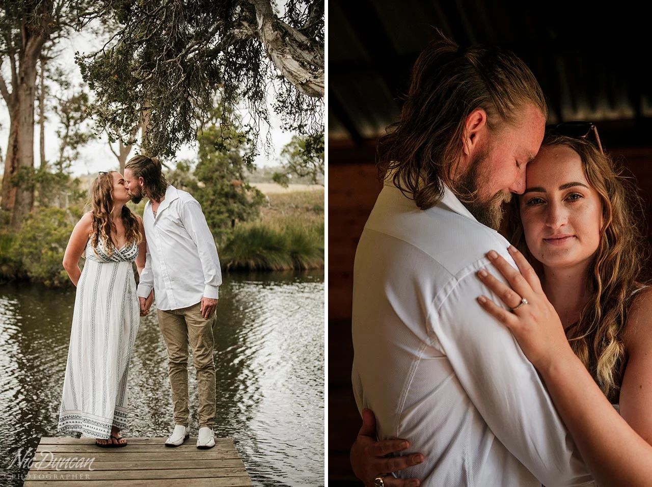 Engagement photos on a jetty by the river, near Albany