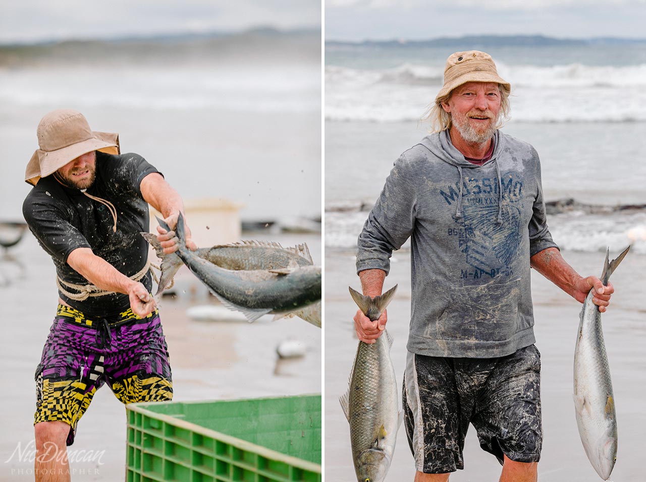 Passers-by get involved with the team of salmon fishermen