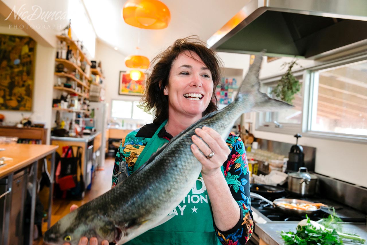 Anna Gare about to prepare the freshly caught Australian Salmon