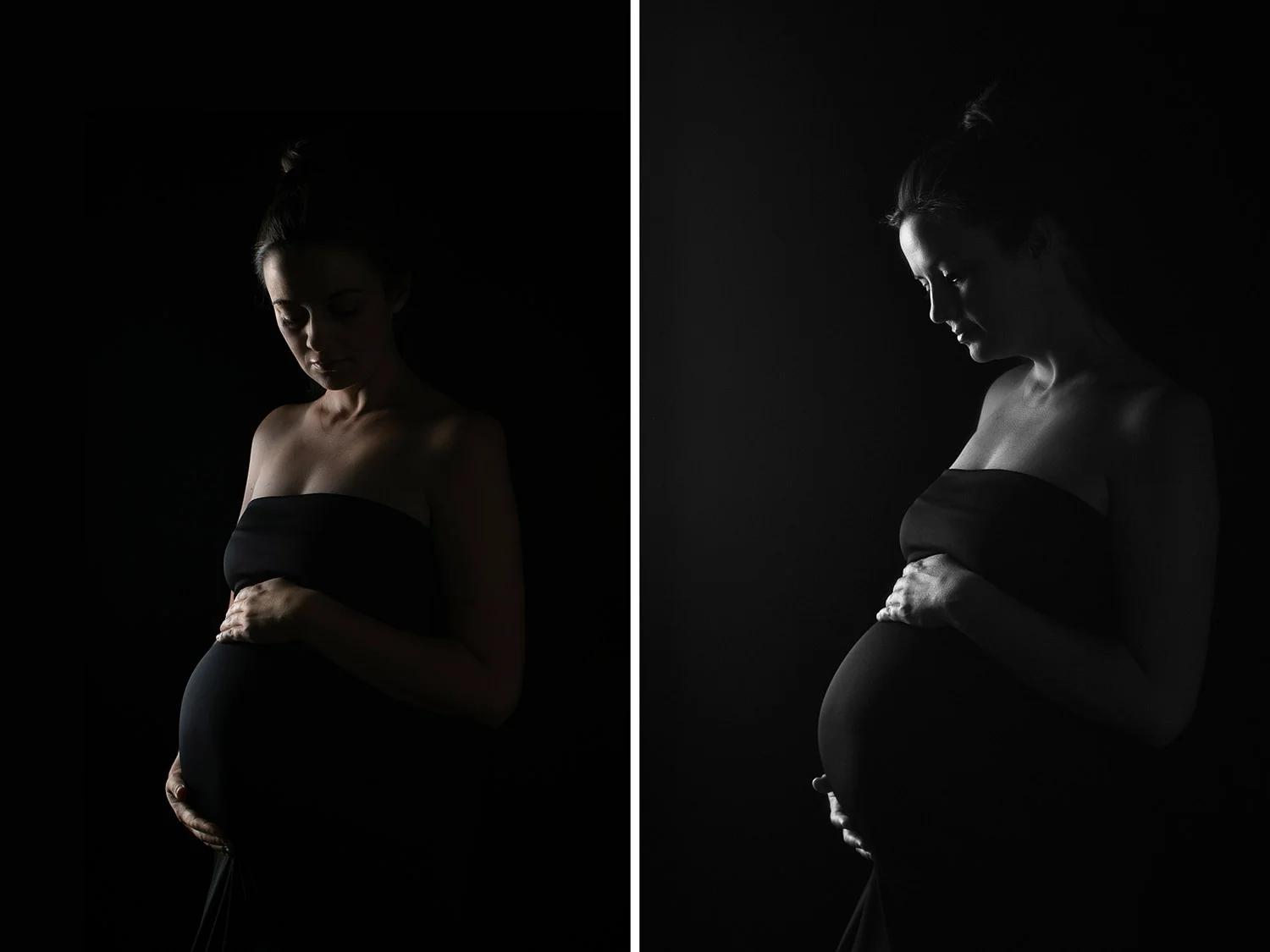 Low key studio lighting maternity session