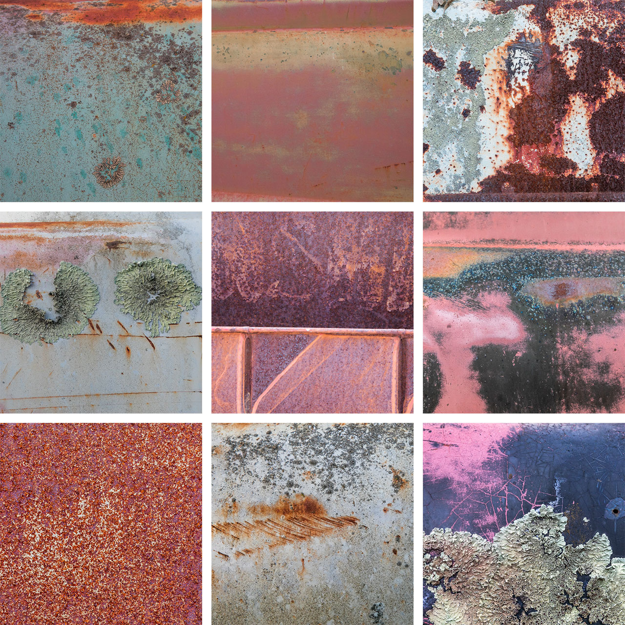 Textures and patterns in the rust and paint of old vehicles abandoned in the bush