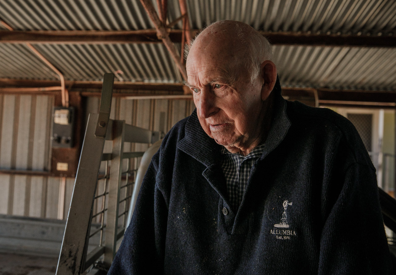 Elderly farmer in his shed