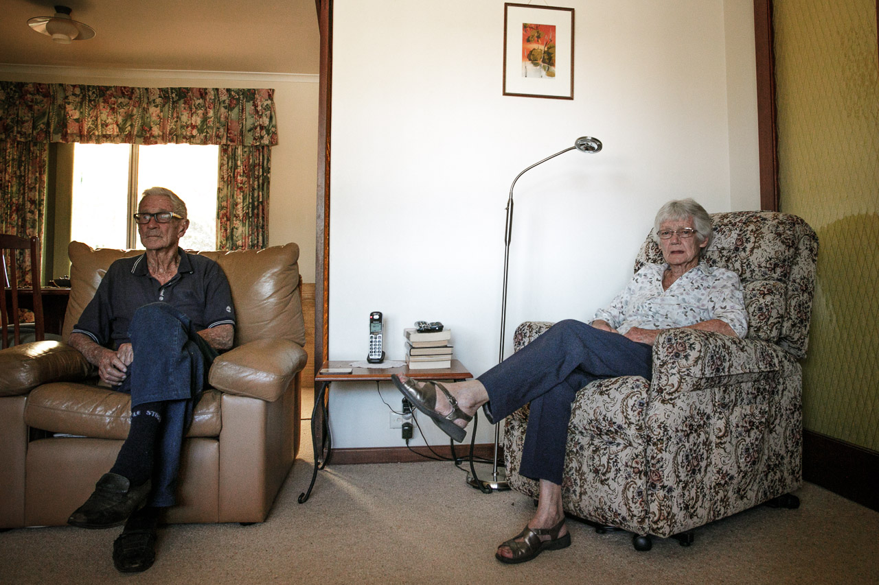 Elderly couple at home in the lounge room