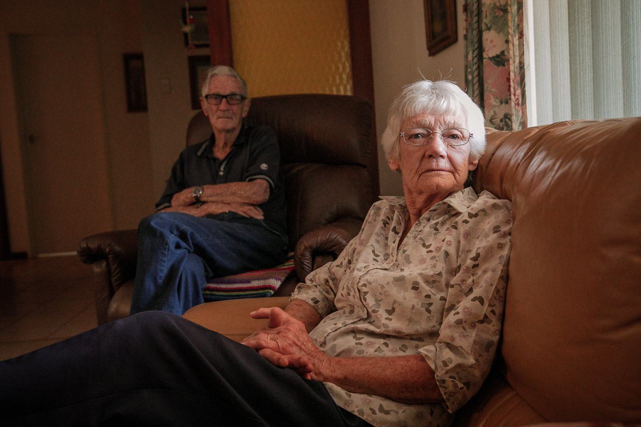 Portrait of an elderly couple in their nineties at home