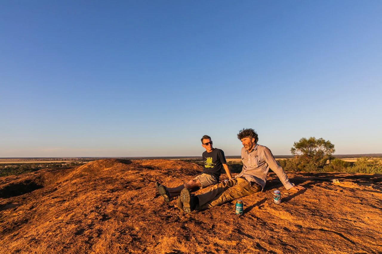 Enjoying sunset on top of Elachbutting Rock near Mukinbudin