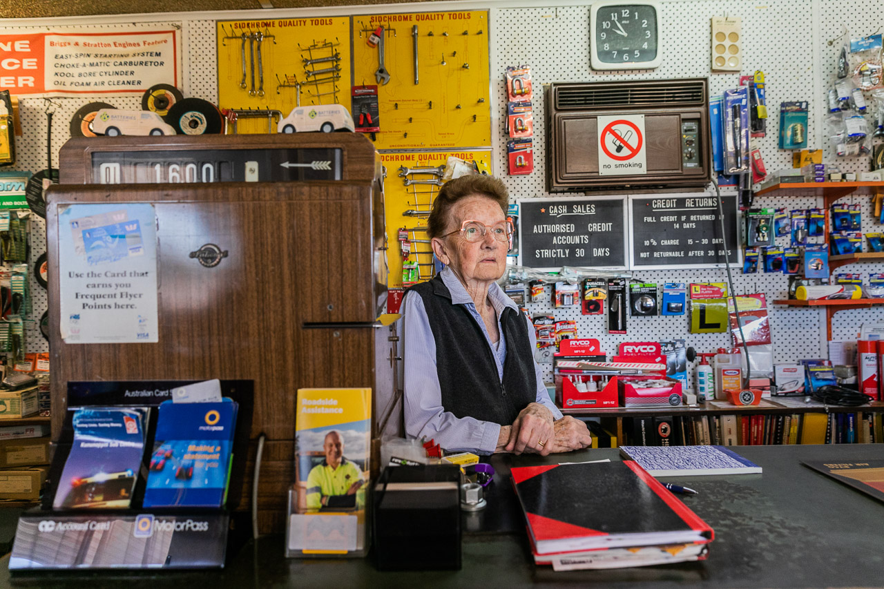 Mrs Wilma Geraghty still working five and a half days at week at the BP in Mukinbudin, WA