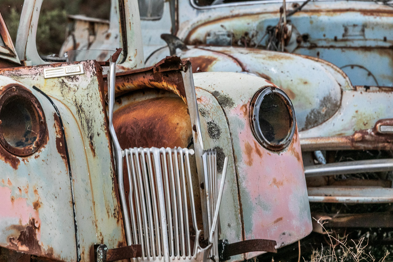 Rusting car bodies in the farm yards around the Wheatbelt