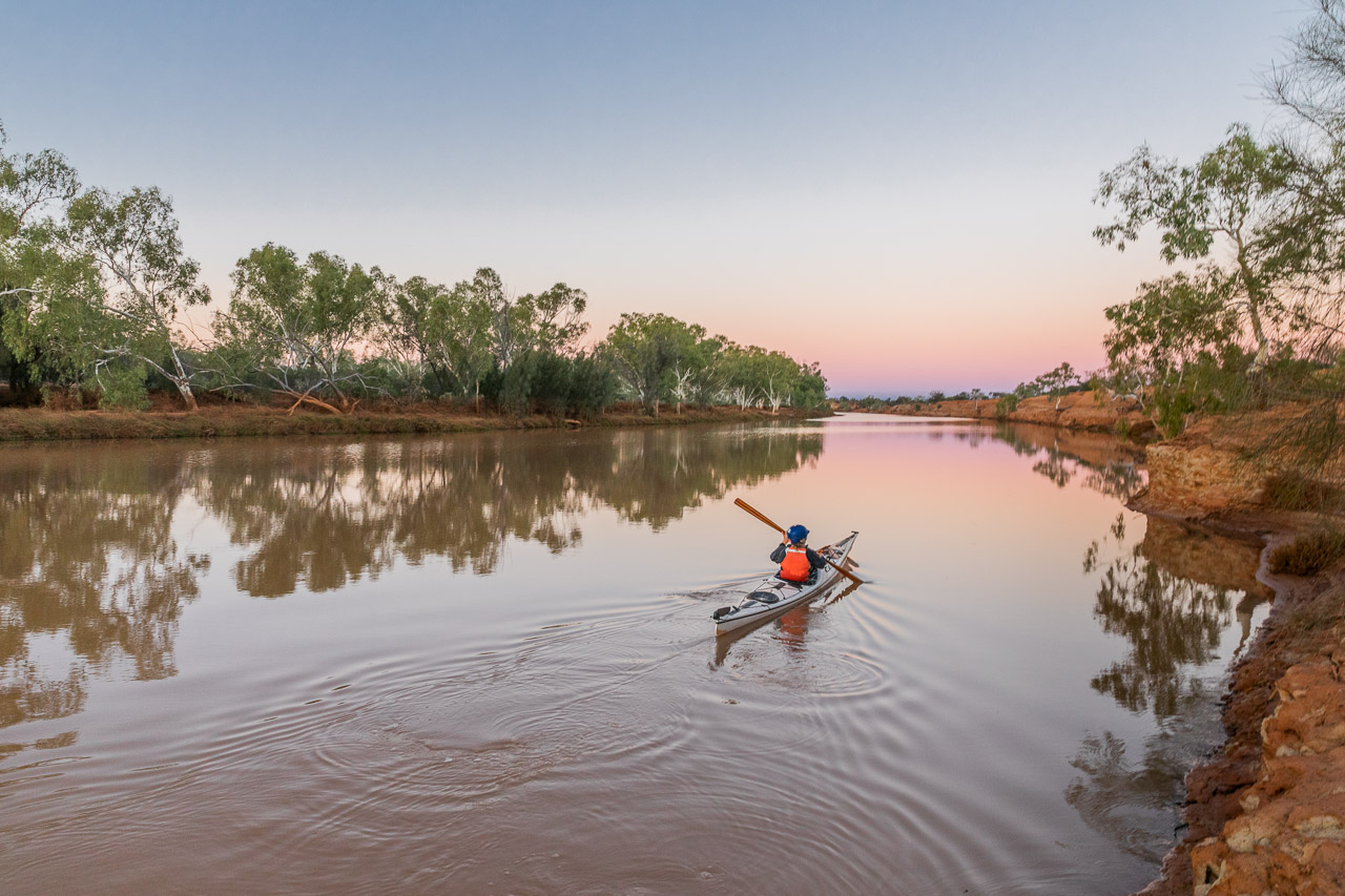 Sea kayaking on the Murchison River at Wooleen Station