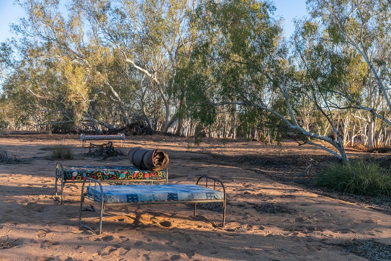 Setting up to camp under the stars by the Murchison River