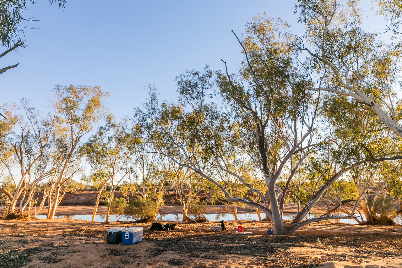 Setting up an out-camp beside the Murchison River