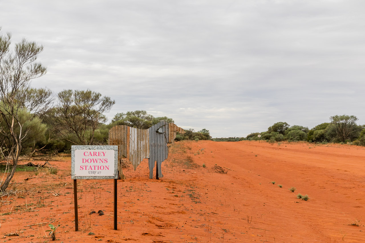 Road signs to Carey Downs Station in the Gascoyne region of WA