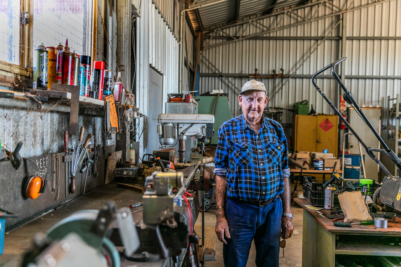 Elderly man in his shed