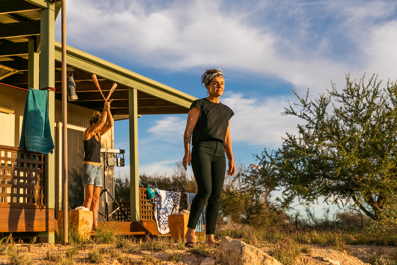 Theaker von Ziarno and Fiona Jol catching the last of the sun at Warroora Station