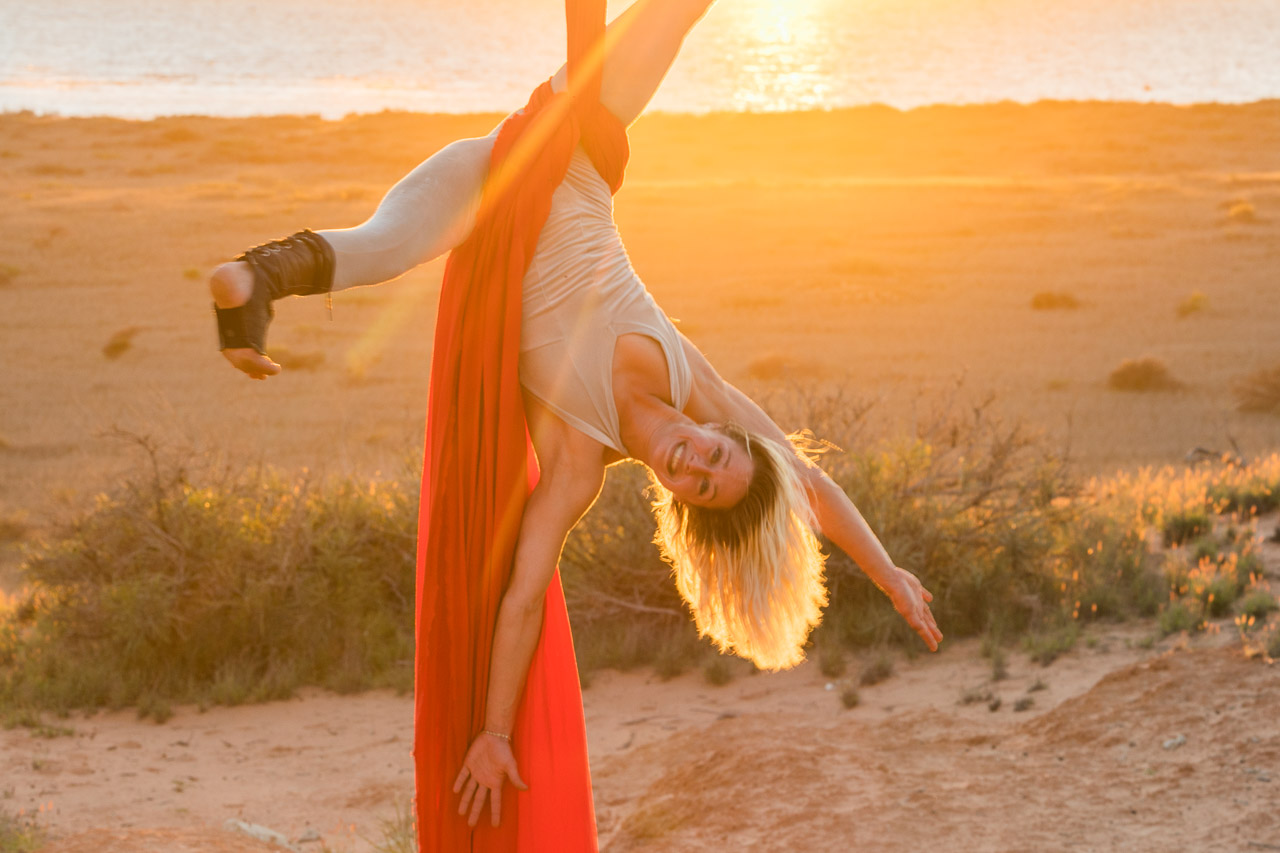 Aerialist Jade Mills, rehearsing for the Gascoyne in May performances