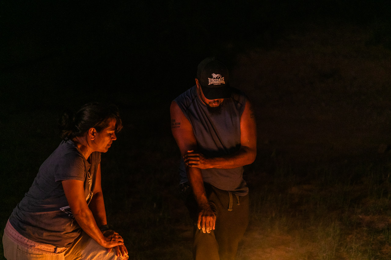 Fire performers preparing for their act - Gascoyne in May rehearsals at Warroora Station