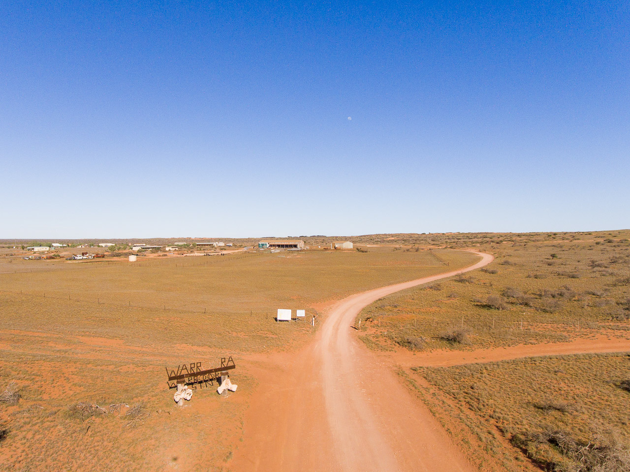 Aerial image of the homestead and station buildings at Warroora, WA