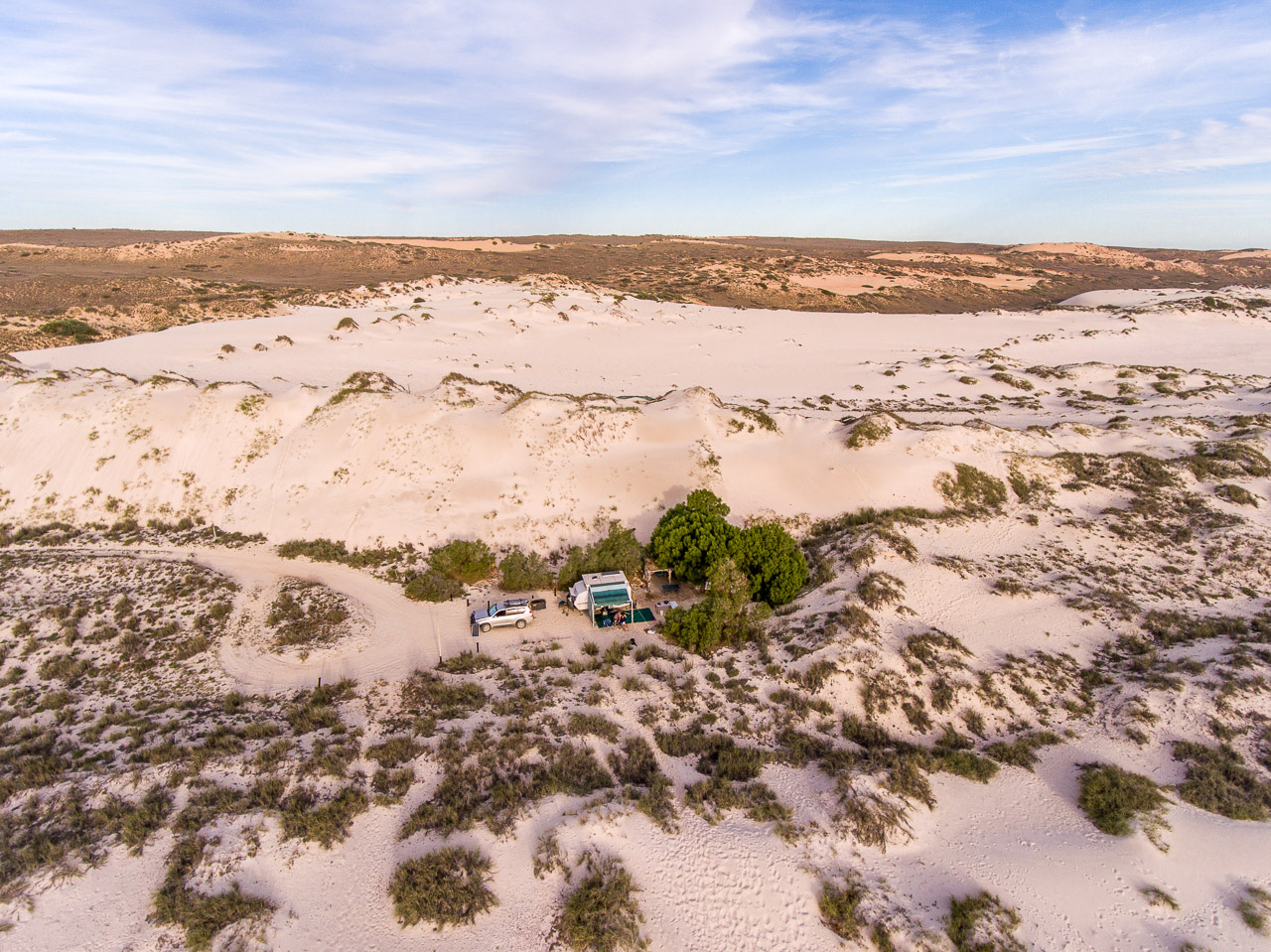 Drone image of wilderness camping on the north west coast of Australia