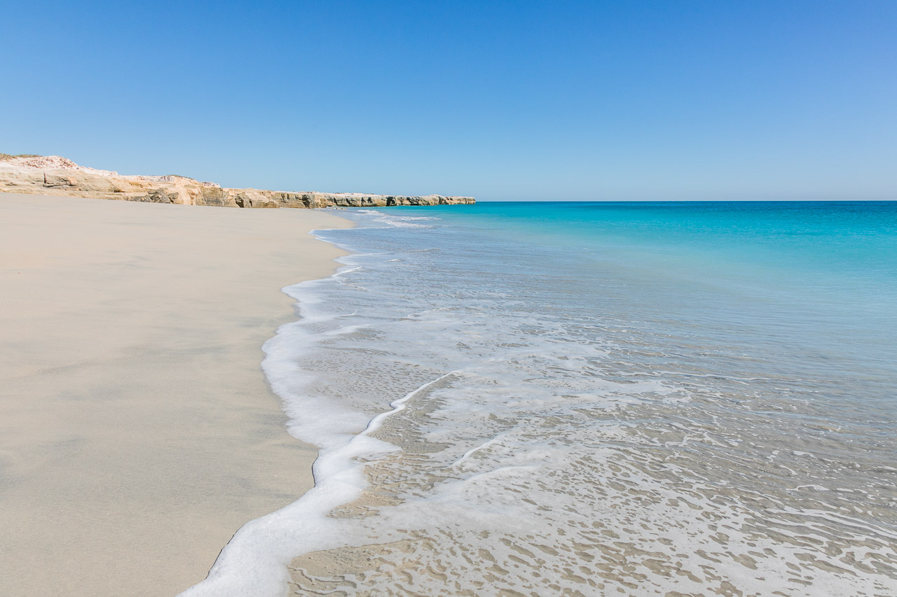 Miles of white sand and empty beaches on the Pilbara coast of Western Australia 