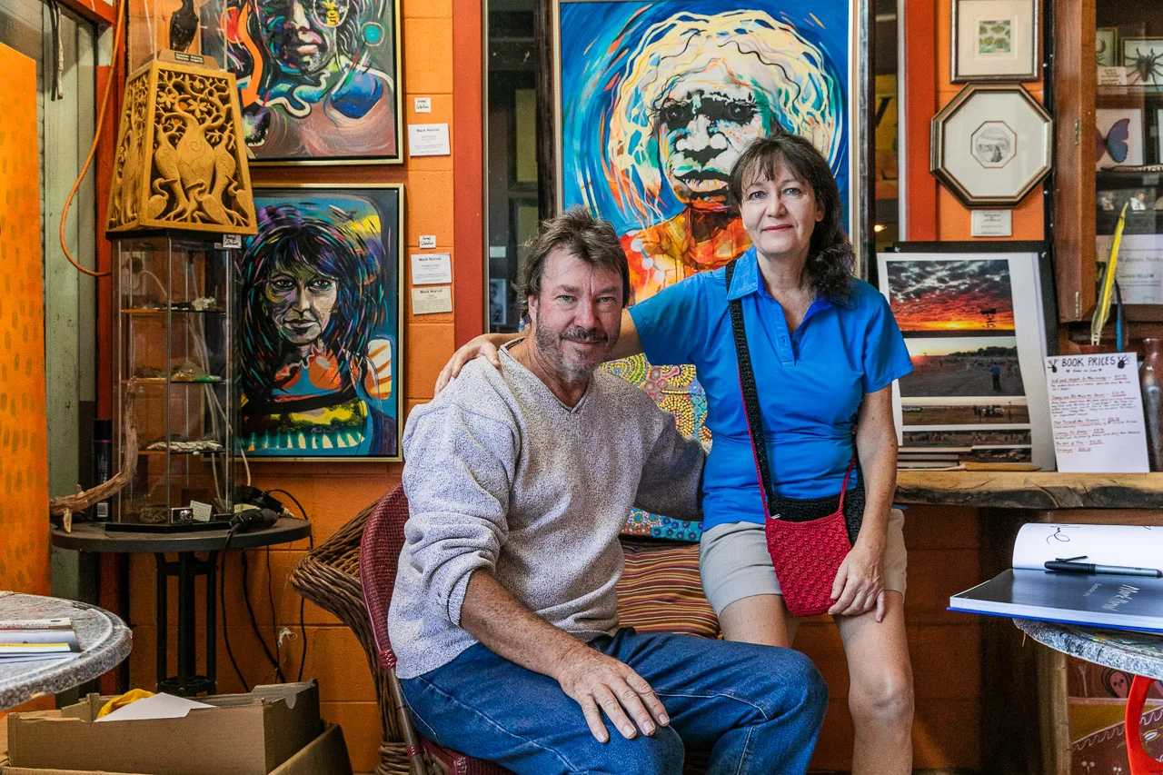 Artist Mark Norval and wife Mary in their incredible gallery in Derby, Western Australia
