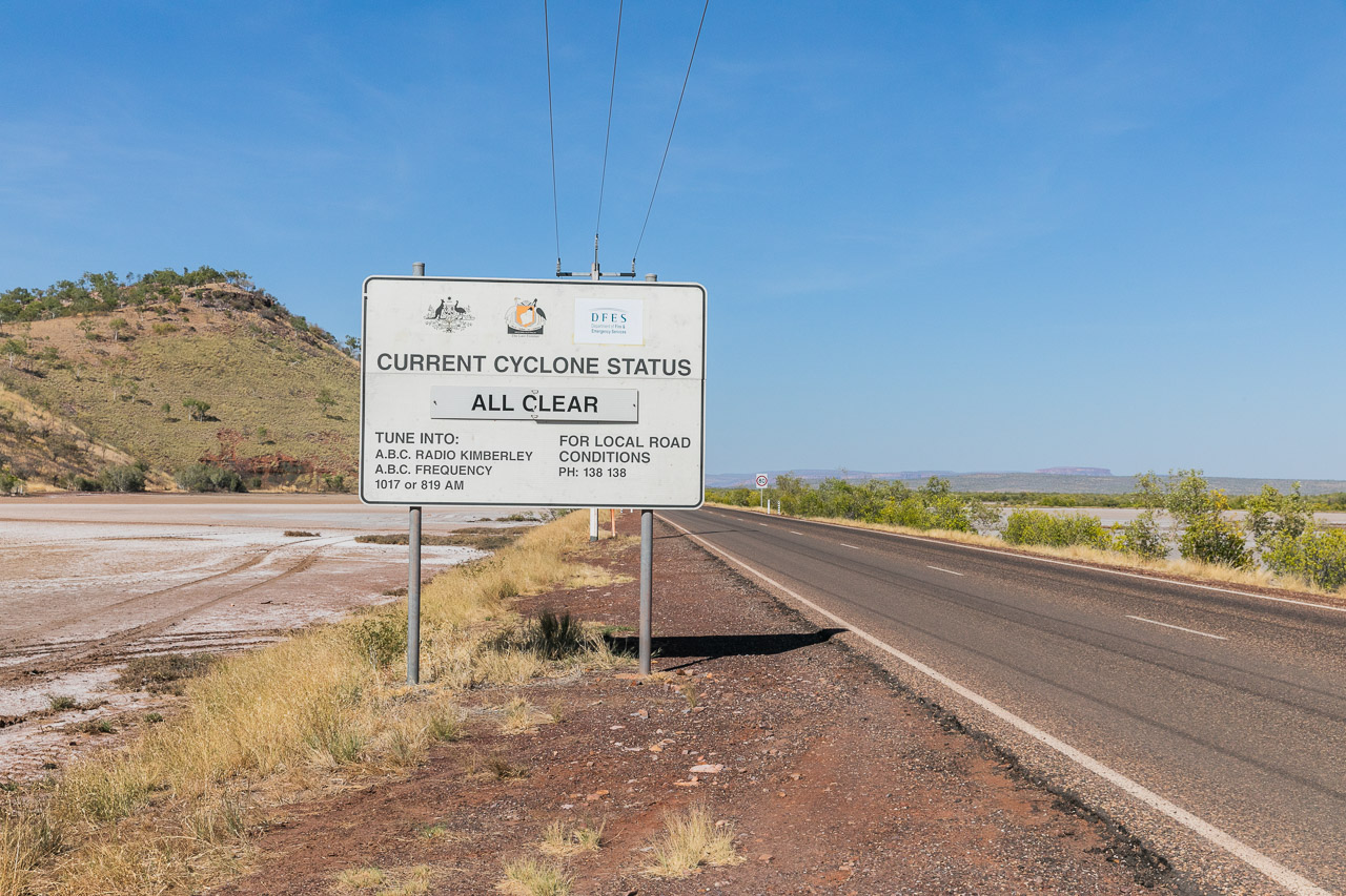 The large cyclone warning sign in Wyndham