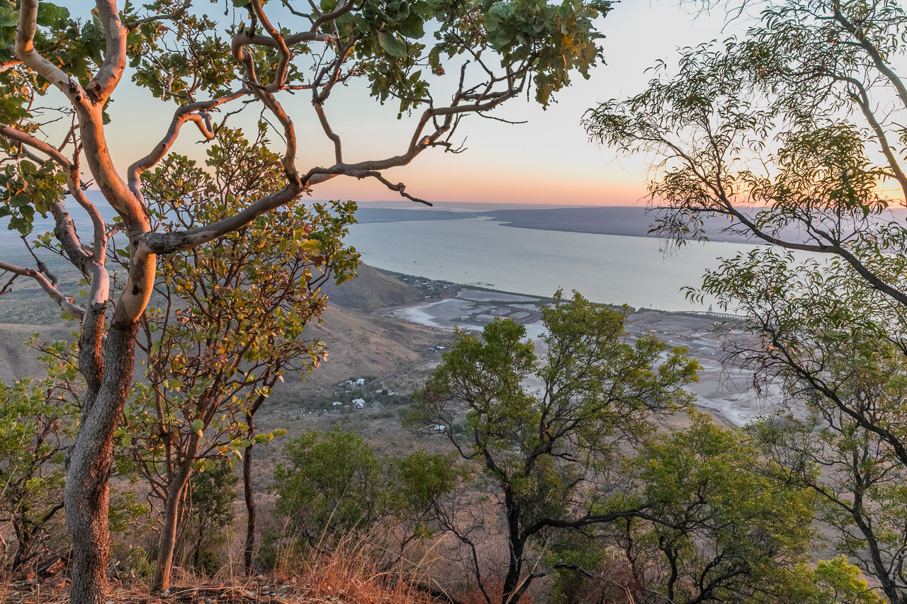 Looking down towards the Gully from the Five Rivers Lookout in Wyndham at sunset